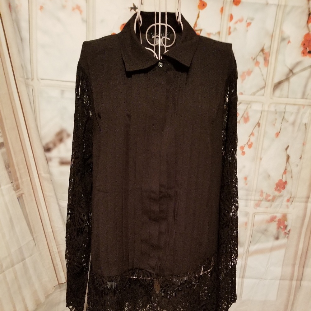 NWOT Black Tunic/Blouse With Lace Hem